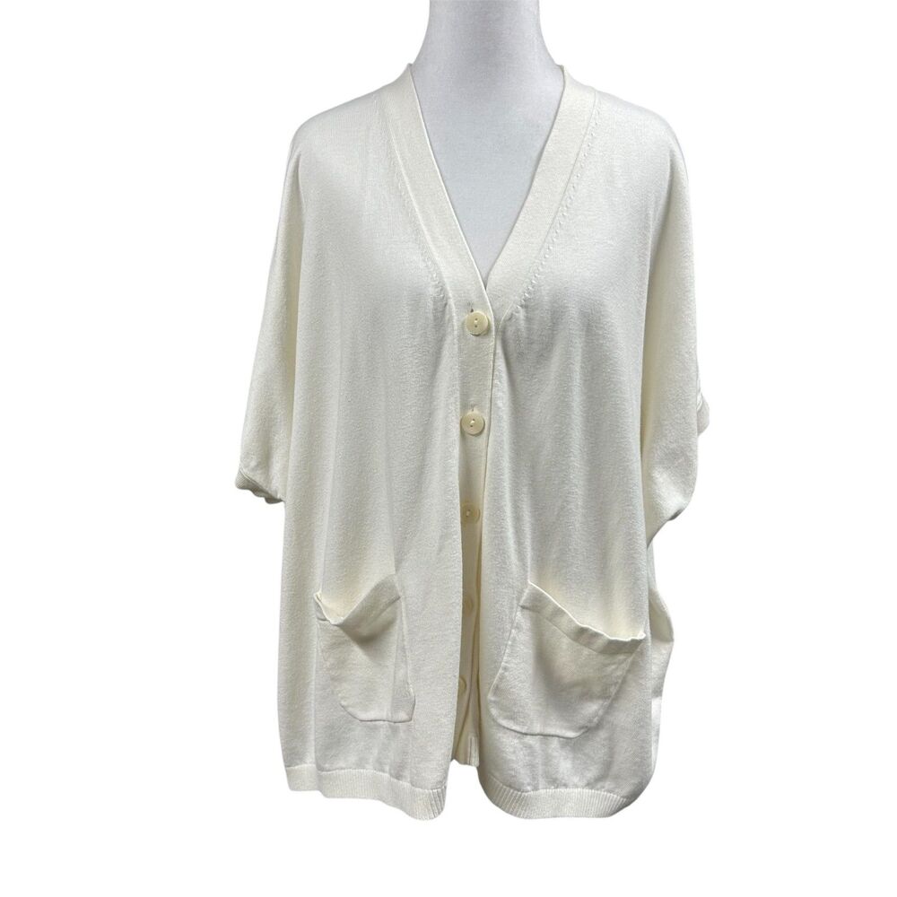J. Jilll Boxy Cardigan Oversized Minimal Chic Cozy Button Up Sz S Petite Cream